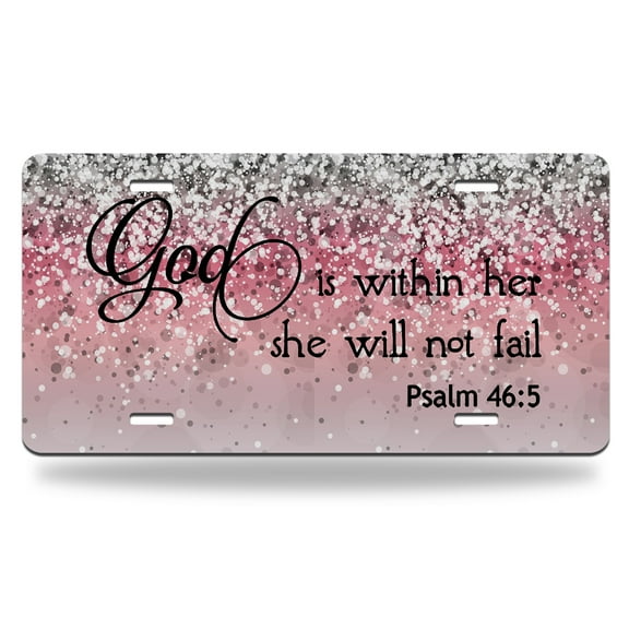 Yehwow Bible Verse Pink Sparkles Glitter Metal Car Plate Decorative Aluminum License Plate Tag Sign