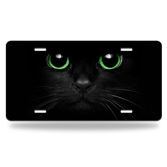 Yehwow Black Cat Green eyes Metal Car Plate Decorative Aluminum License Plate Tag Sign