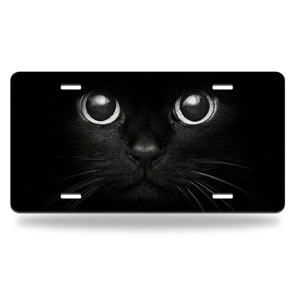 Yehwow Black Cat With White Eye Looking Metal Car Plate Decorative Aluminum License Plate Tag Sign