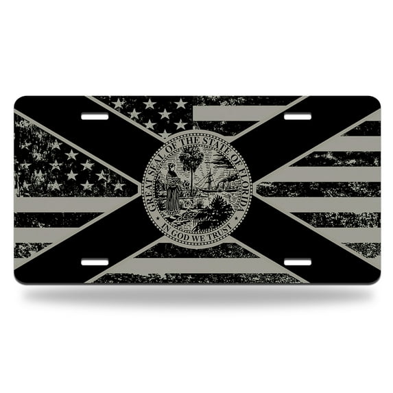 Yehwow Black State of Florida Flag Metal Car Plate Aluminum License Plate