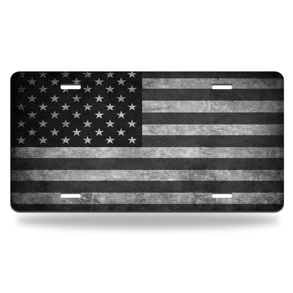 Yehwow Black and White American Flag Metal Car Plate Decorative Aluminum License Plate Tag Sign