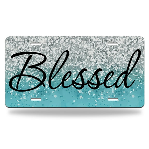 Yehwow Blessed Blue Glitter Metal Car Plate Aluminum License Plate