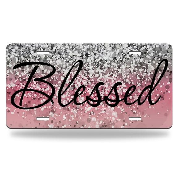 Yehwow Blessed Gold Glitter Metal Car Plate Decorative Aluminum License Plate Tag Sign