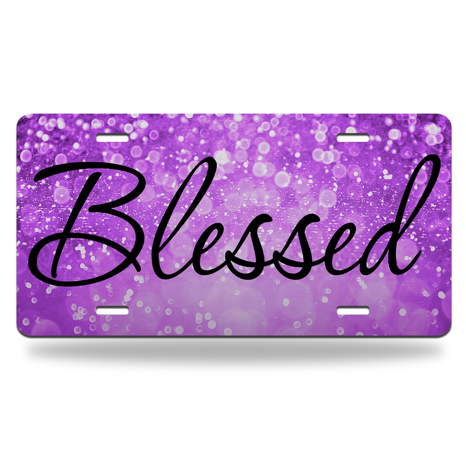 Yehwow Blessed Purple Glitter Metal Car Plate Decorative Aluminum ...