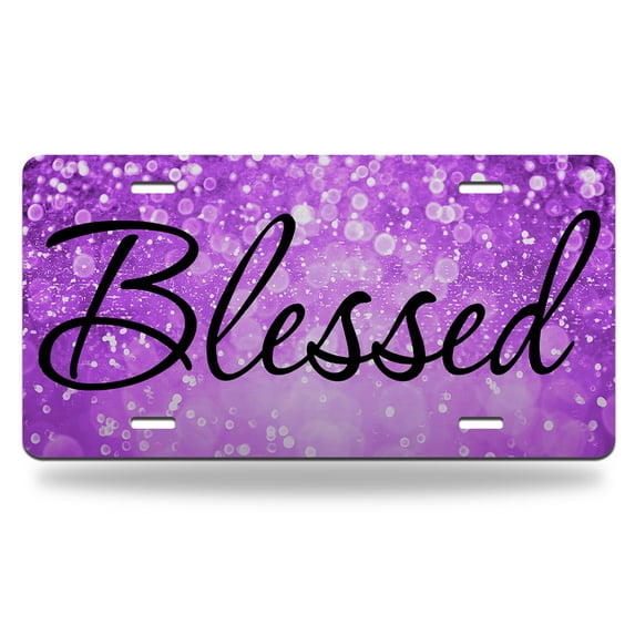 Yehwow Blessed Purple Glitter Metal Car Plate Decorative Aluminum License Plate Tag Sign