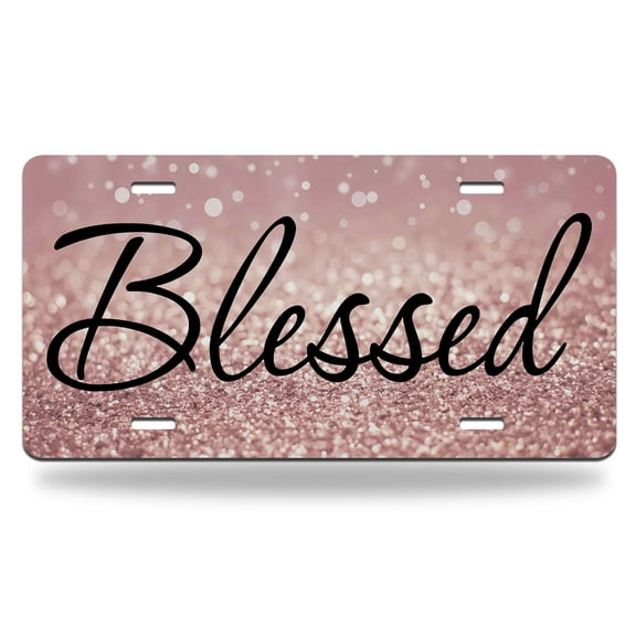 Yehwow Blessed Rose Gold Christian Religious Metal Car Plate Decorative Aluminum License Plate Tag Sign