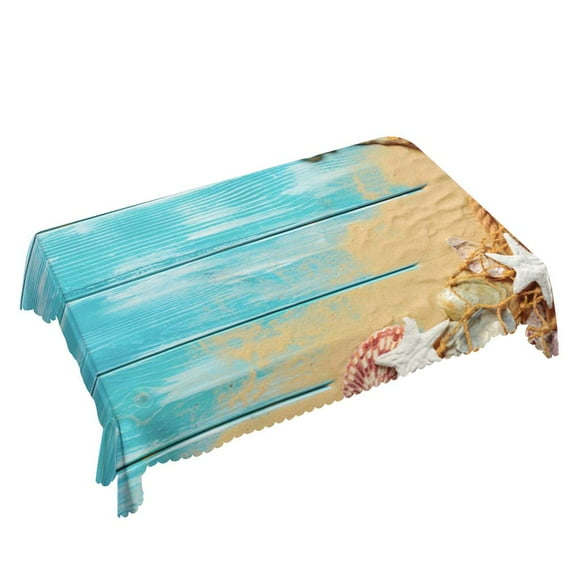 Yehwow Blue Wooden Sea Rope Seashells Starfish Rectangle Tablecloth 52x70 Inch Table Cover for Kitchen Dining Party Picnic Decor