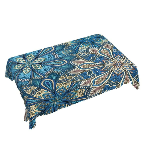 Yehwow Boho Chic Mandala Flowers Blue Rectangle Tablecloth 52x70 Inch Table Cover for Kitchen Dining Party Picnic Decor