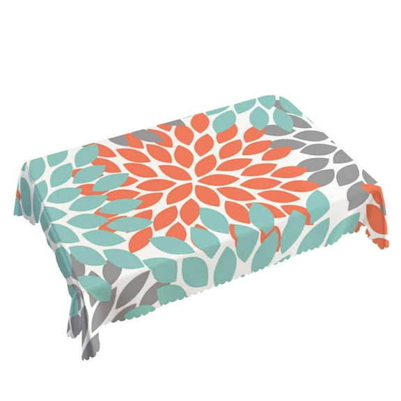 Yehwow Boho Dahlia Chrisanthemum Flowers Rectangle Tablecloth 52x70 Inch Table Cover for Kitchen Dining Party Picnic Decor