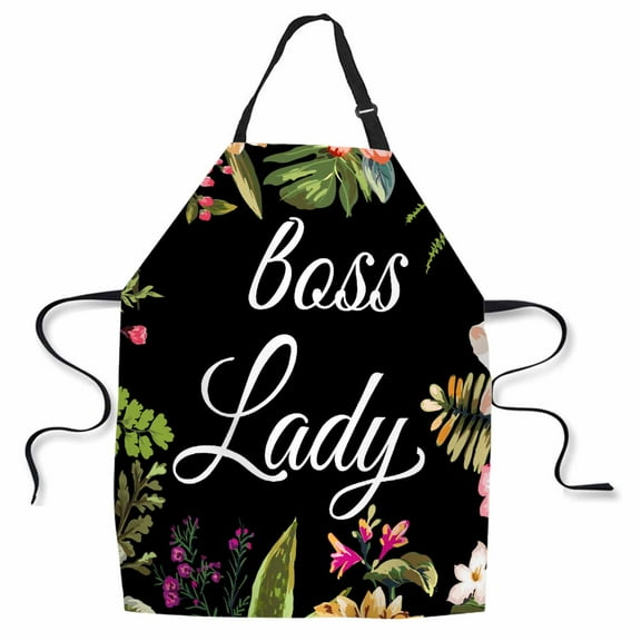 Yehwow Boss Lady Letter with Floral Bib Apron For Kitchen BBQ Gardening With Adjustable Neck Strap 27x31 Inch