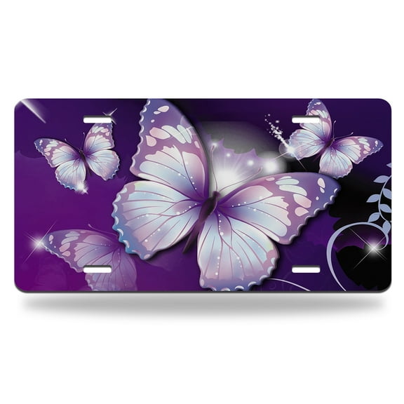 Yehwow Butterfly On The Purple Flower Metal Car Plate Decorative Aluminum License Plate Tag Sign