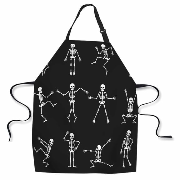 Yehwow Cartoon Dancing Skeleton Body Bib Apron For Kitchen BBQ Gardening With Adjustable Neck Strap 27x31 Inch