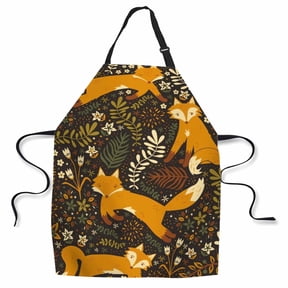 Yehwow Cartoon Fox Playing Flowers Plants Bib Apron For Kitchen BBQ Gardening With Adjustable Neck Strap 27x31 Inch