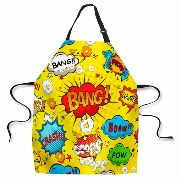 Yehwow Cartoon Graffiti Comic Speech Bubbles Art Bib Apron For Kitchen BBQ Gardening With Adjustable Neck Strap 27x31 Inch