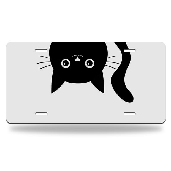 Yehwow Cat Hang Upside Down Watching Metal Car Plate Decorative Aluminum License Plate Tag Sign