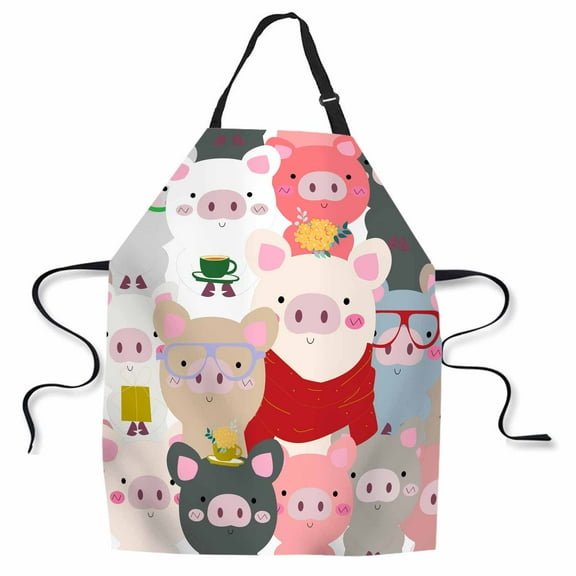 Yehwow Celebrated Pigs Pastel Cartoon Bib Apron For Kitchen BBQ Gardening With Adjustable Neck Strap 27x31 Inch