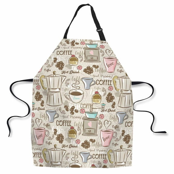 Yehwow Coffee Set Patterns Bib Apron For Kitchen BBQ Gardening With Adjustable Neck Strap 27x31 Inch