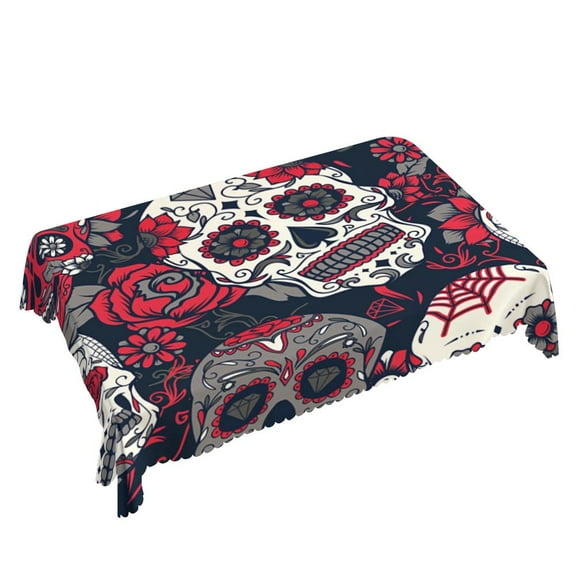 Yehwow Colorful Death Skull Rectangle Tablecloth 52x70 Inch Table Cover for Kitchen Dining Party Picnic Decor