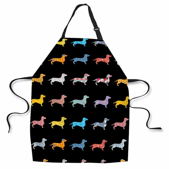 Yehwow Colorful Dogs Dachshund Bib Apron For Kitchen BBQ Gardening With Adjustable Neck Strap 27x31 Inch