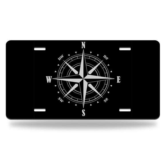 Yehwow Compass Rose Metal Car Plate Aluminum License Plate