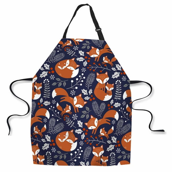 Yehwow Cute Fox Family Bib Apron For Kitchen BBQ Gardening With Adjustable Neck Strap 27x31 Inch