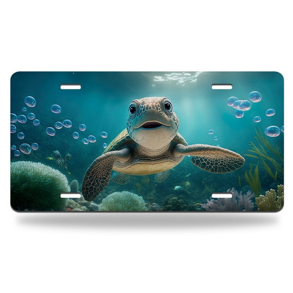 Yehwow Cute Sea Turtle Metal Car Plate Aluminum License Plate