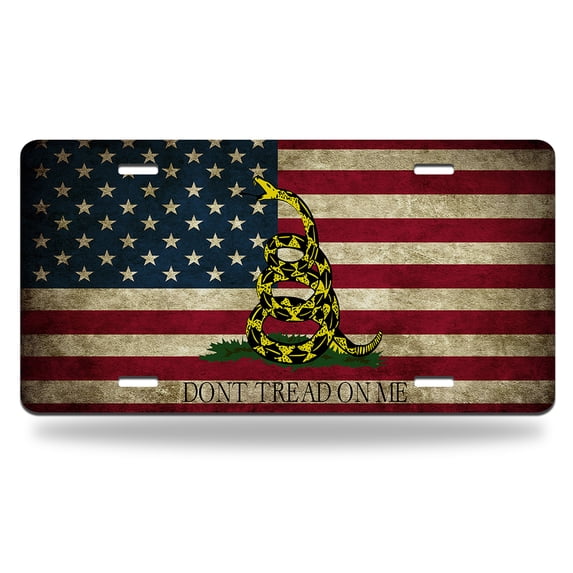 Yehwow Don't Tread On Me Patriotic Flags Metal Car Plate Aluminum License Plate