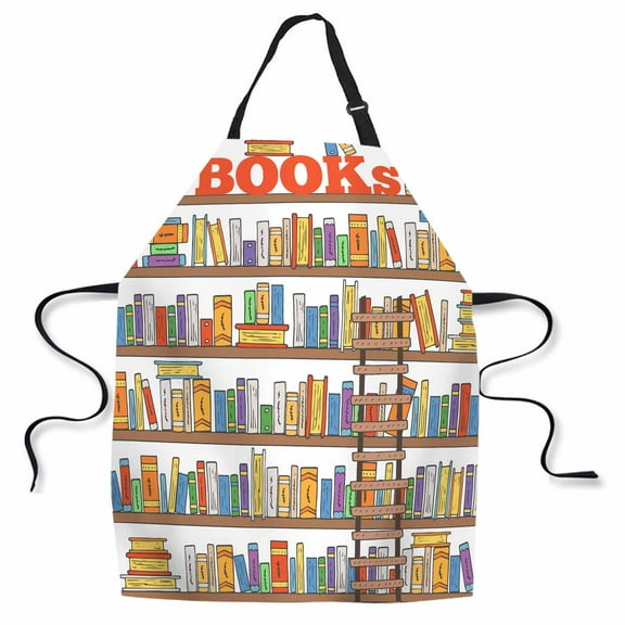 Yehwow Doodle Books with Books Ladder Bib Apron For Kitchen BBQ Gardening With Adjustable Neck Strap 27x31 Inch