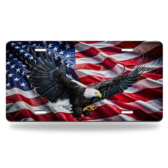 Yehwow Eagle USA Flag Metal Car Plate Aluminum License Plate
