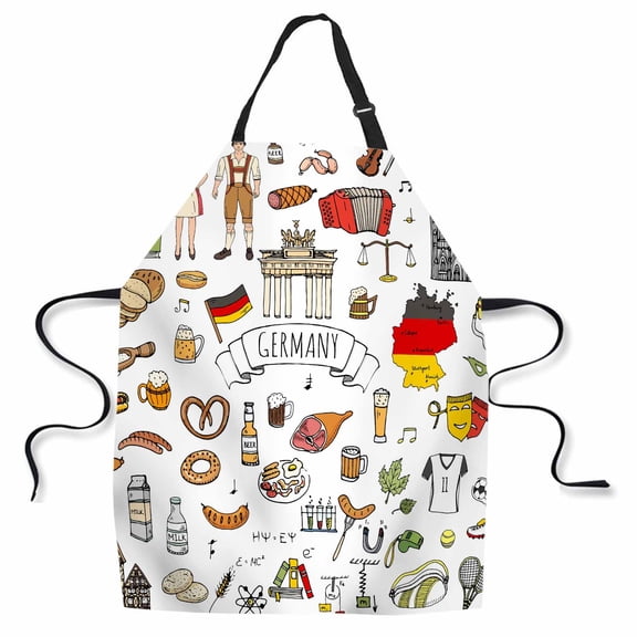 Yehwow Europe Germany Travel Elements Bib Apron For Kitchen BBQ Gardening With Adjustable Neck Strap 27x31 Inch