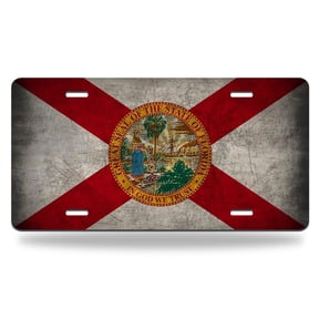 Yehwow Florida Flag Us State Metal Car Plate Decorative Aluminum License Plate Tag Sign