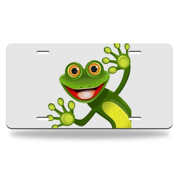 Yehwow Funny Cartoon Frog Smile Metal Car Plate Aluminum License Plate