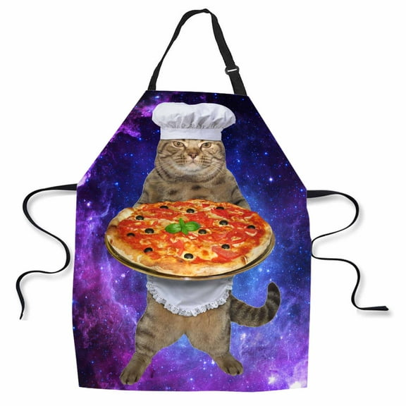 Yehwow Funny Cat with a Big Pizza Bib Apron For Kitchen BBQ Gardening With Adjustable Neck Strap 27x31 Inch