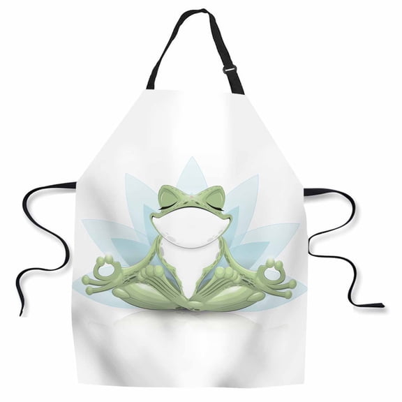 Yehwow Funny Frog Doing Yoga Bib Apron For Kitchen BBQ Gardening With Adjustable Neck Strap 27x31 Inch