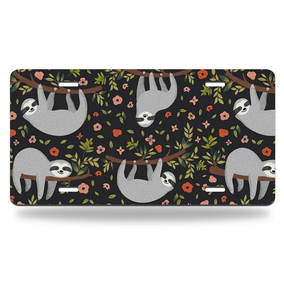 Yehwow Funny Sloth On Tree Metal Car Plate Decorative Aluminum License Plate Tag Sign