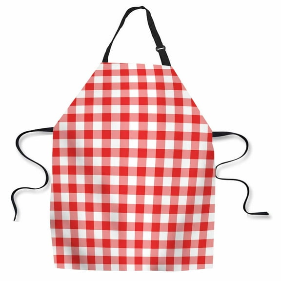 Yehwow Gingham Red White Tartan Bib Apron For Kitchen BBQ Gardening With Adjustable Neck Strap 27x31 Inch