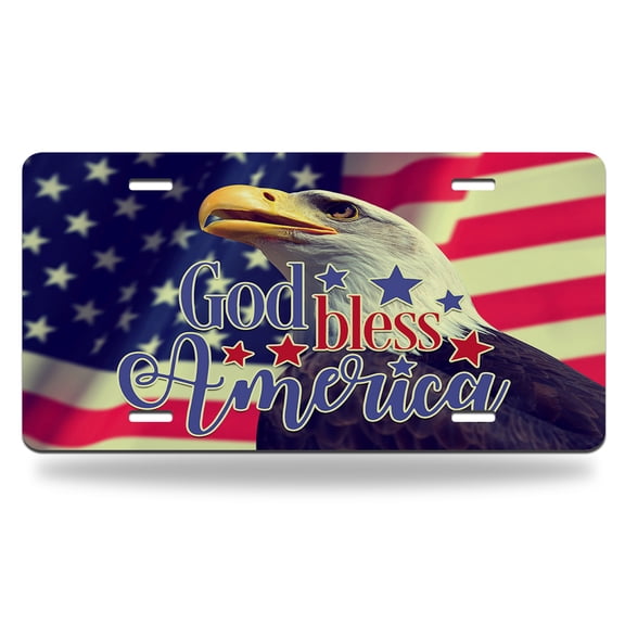 Yehwow God Bless America Eagle and Flag Metal Car Plate Aluminum License Plate