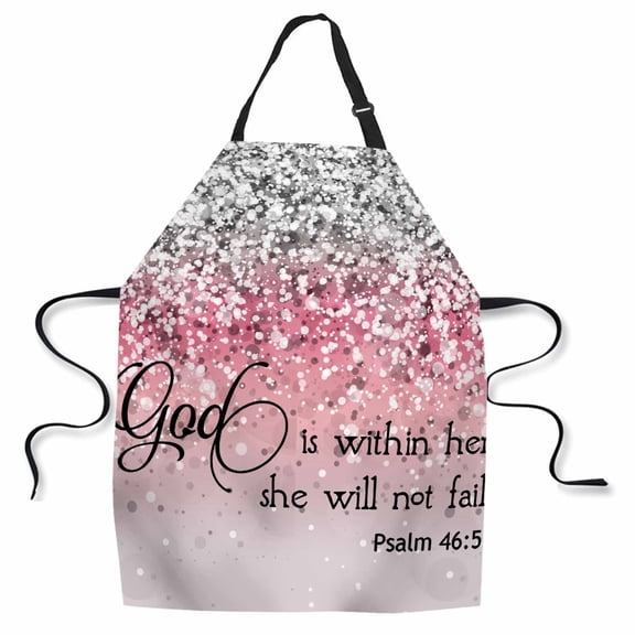 Yehwow God is Within Her She Will not Fall Bib Apron For Kitchen BBQ Gardening With Adjustable Neck Strap 27x31 Inch