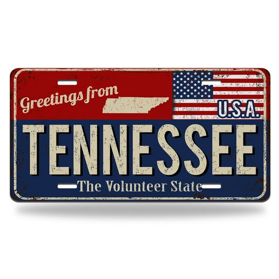 Yehwow Greetings from Tennessee Rusty Metal American Flag Metal Car Plate Decorative Aluminum License Plate Tag Sign