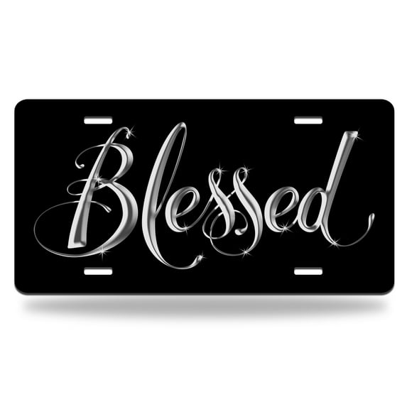 Yehwow Inspirational Blessed Letters Words Metal Car Plate Aluminum License Plate