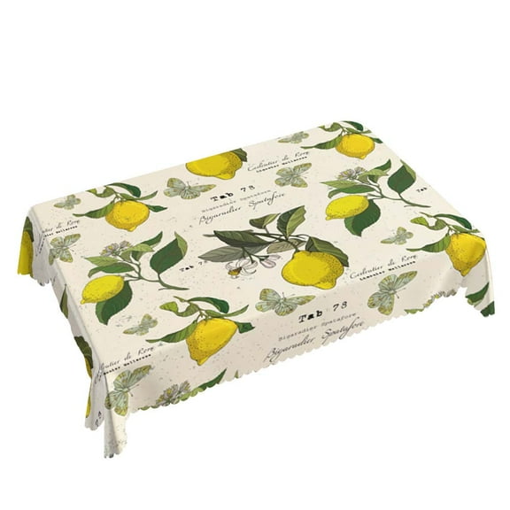 Yehwow Lemon Flower Butterflies Rectangle Tablecloth 52x70 Inch Table Cover for Kitchen Dining Party Picnic Decor