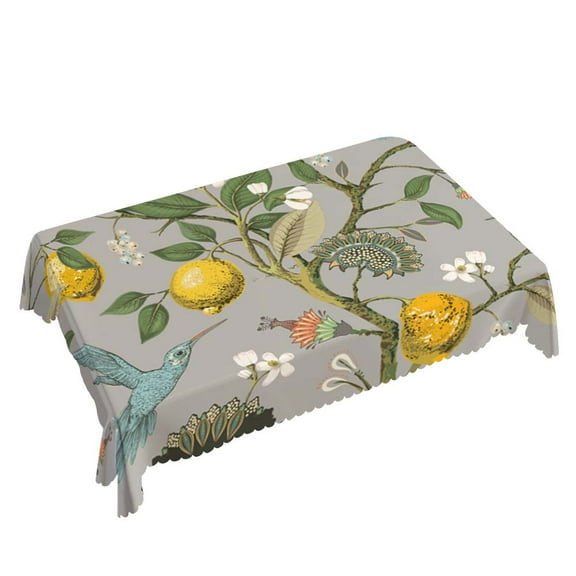 Yehwow Lemons Flowers and Hummingbirds Rectangle Tablecloth 52x70 Inch Table Cover for Kitchen Dining Party Picnic Decor