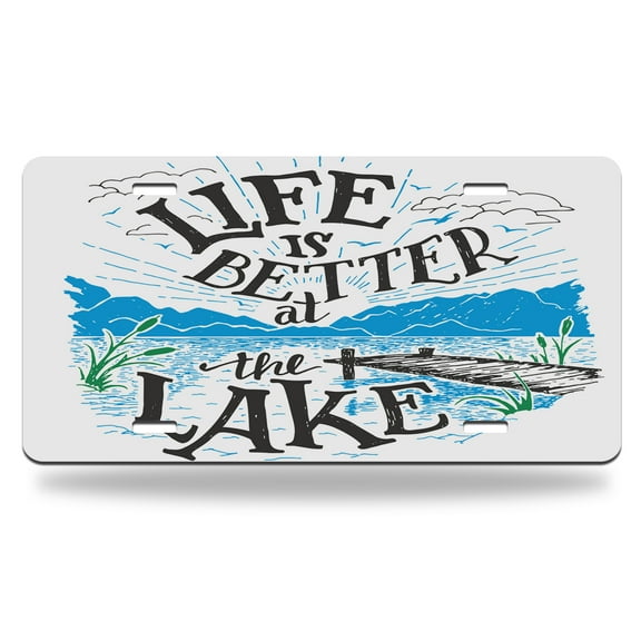 Yehwow Life is Better at The Lake Metal Car Plate Decorative Aluminum License Plate Tag Sign
