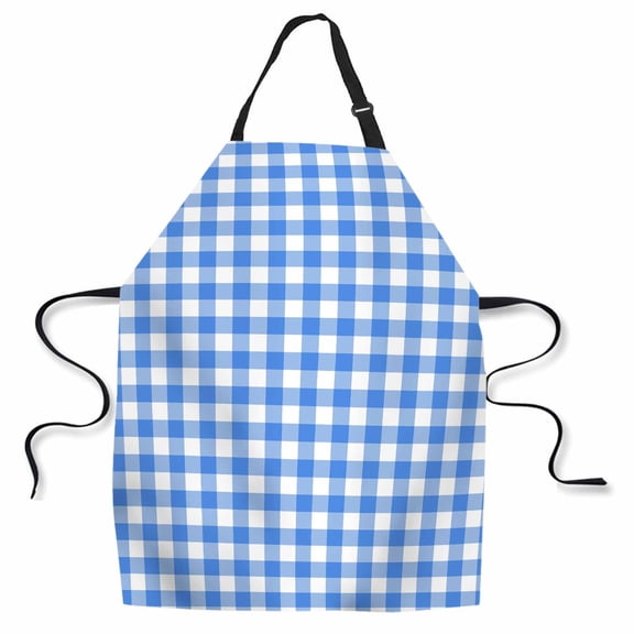 Yehwow Light Blue Checkered Bib Apron For Kitchen BBQ Gardening With Adjustable Neck Strap 27x31 Inch