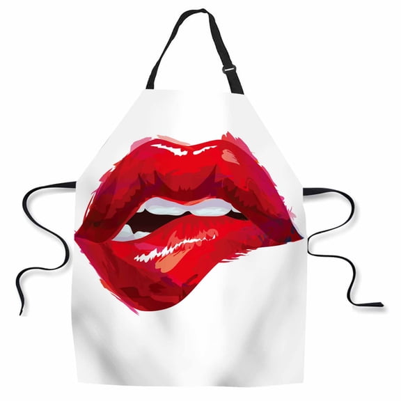 Yehwow Lipstick Sexy Biting Lips Bib Apron For Kitchen BBQ Gardening With Adjustable Neck Strap 27x31 Inch