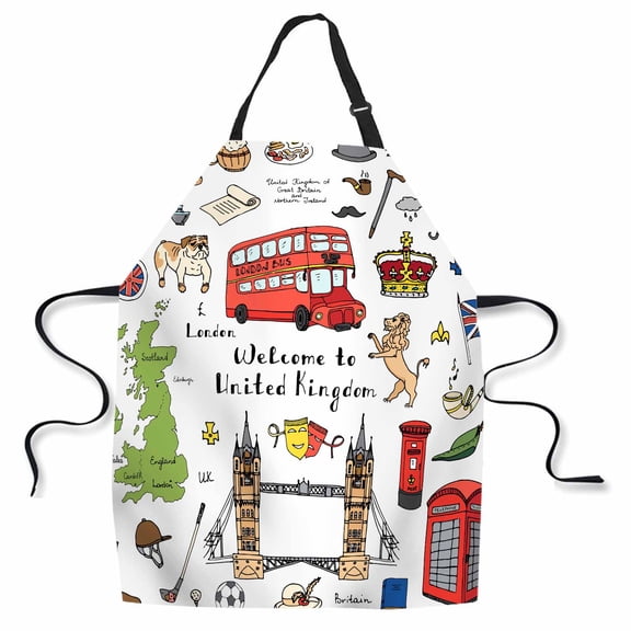 Yehwow London Elements British Symbols Bib Apron For Kitchen BBQ Gardening With Adjustable Neck Strap 27x31 Inch