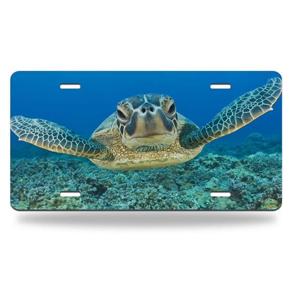 Yehwow Lonely Sea Turtle Metal Car Plate Decorative Aluminum License Plate Tag Sign
