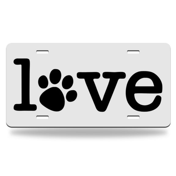 Yehwow Love Dog Love With Dog Paw White Metal Car Plate Decorative Aluminum License Plate Tag Sign