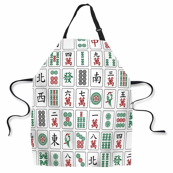 Yehwow MaJiang Tiles Bamboos Dots Bib Apron For Kitchen BBQ Gardening With Adjustable Neck Strap 27x31 Inch