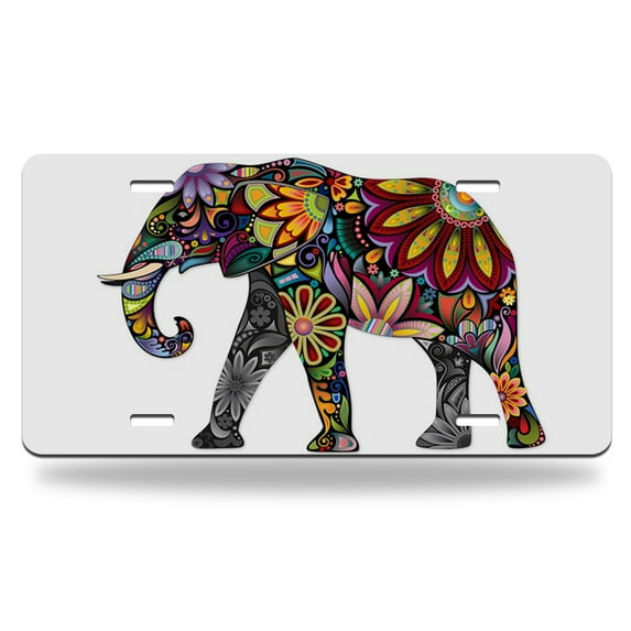 Yehwow Mandala Floral Elephant Colorful Metal Car Plate Decorative Aluminum License Plate Tag Sign